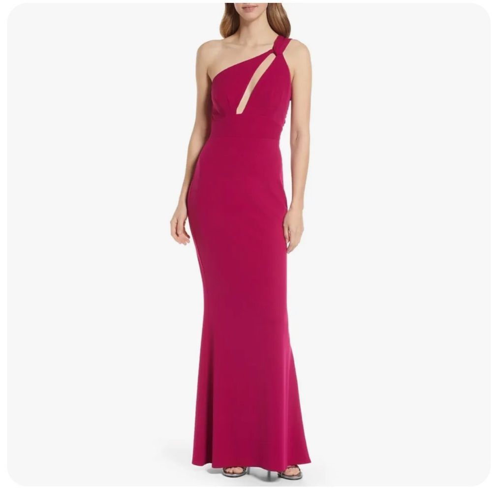 Katie May Edgy Cutout One Shoulder Gown, Magenta